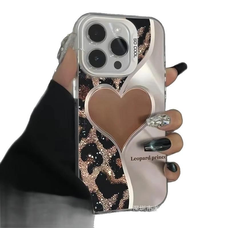 Leopard print love applies to Apple 15 colored silver iPhone14Pro creative 11promax matte 16 protective case 17