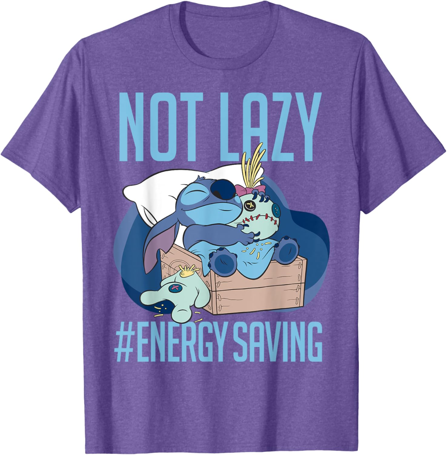 New Disney Lilo & Stitch Not Lazy Energy Saving Fashion Casual T-Shirt S-4XL Four Seasons L фиолетовый