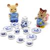 Miniature Decorative Tea Set for Dollhouse Blue Cup Saucer Pot