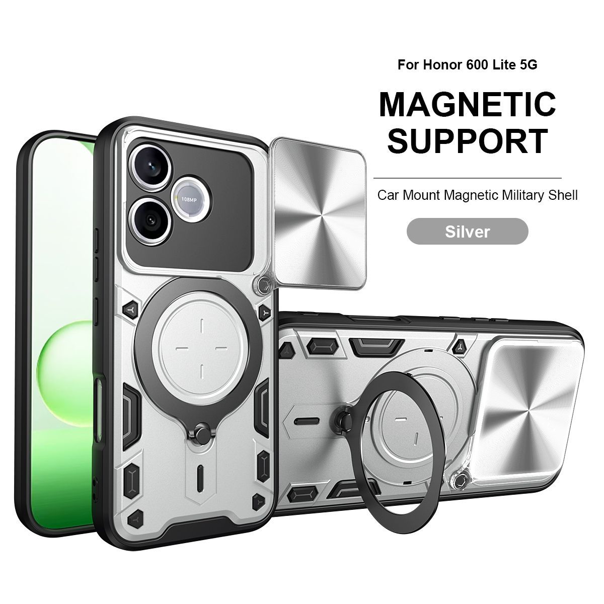 Case For HONOR 600 Lite Sliding Camera Cover Shockproof Protective Phone Case Multi-functional Push Pull Window Cover Honor 600 Lite серебряный