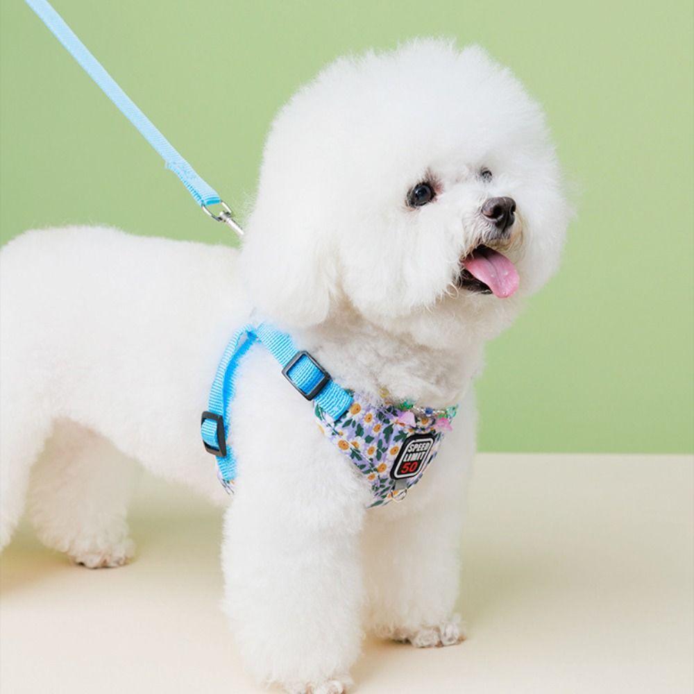 Reflective Dog Harness Leash Set Floral Pet Harness Vest Cat Chest Strap  Small Medium Dog Cat