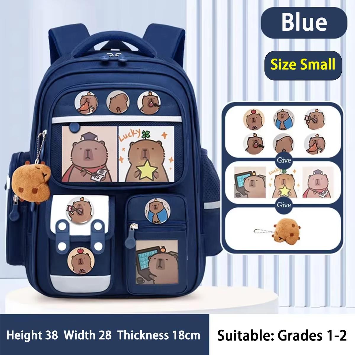 Sac à dos scolaire imperméable Capybara, Sac à dos grande capacité avec protection dorsale et bretelles élargies pour étudiants Small bleu