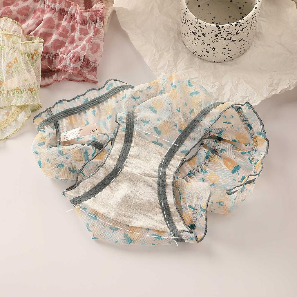 Pure Desire Lace Mesh Small Floral Panties Sexy Sweet Breathable Mid Waist Triangle Women’s Panties