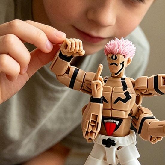 3D Printed Anime Figure Statue with Movable Joints, Interchangeable Parts Plastic Action Figurine for Desktop Decoration, Collectible Gifts for Fans