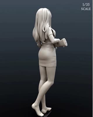 Barefoot Maiden Determining Her Next Target with a Heavy Rifle Unpainted Resin Assembly Kit Figure Plastic Model Doll Garage Kit 1/35