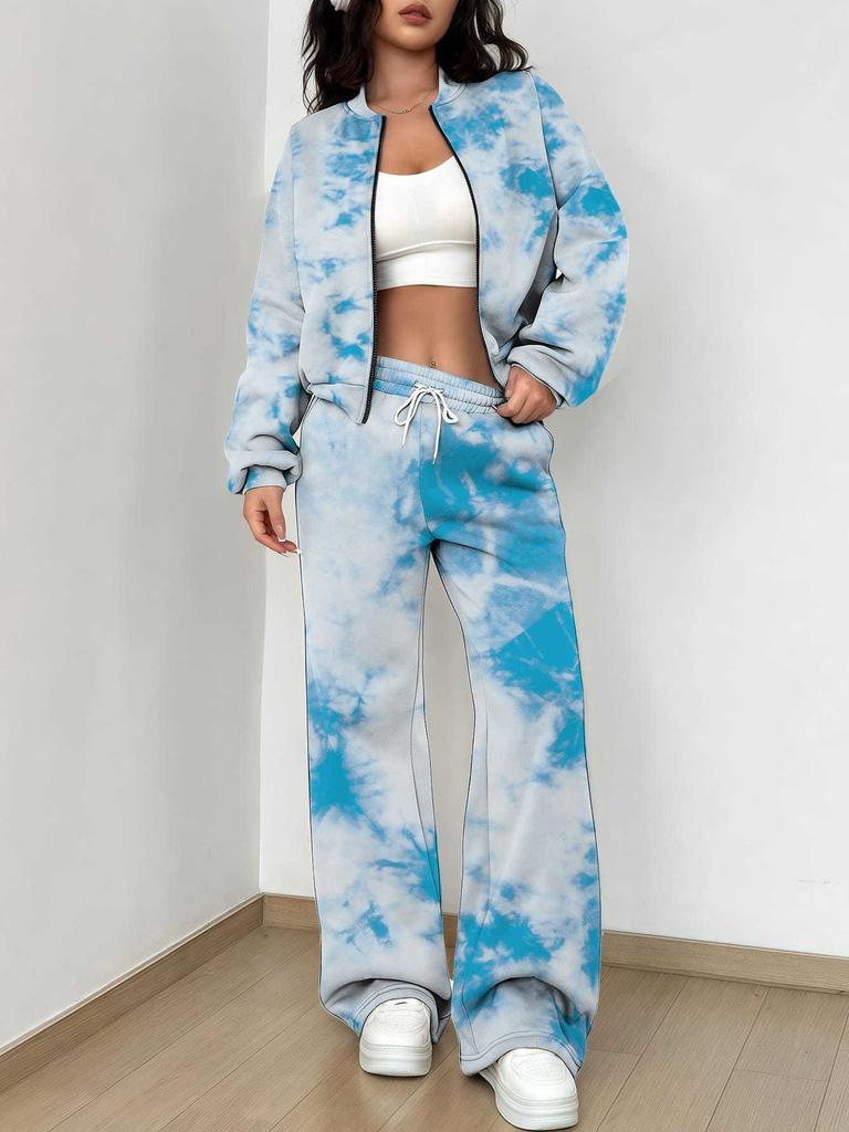Color Tie-dye Autumn and Winter New European and American Women's Clothing Striped Printing Suit Women