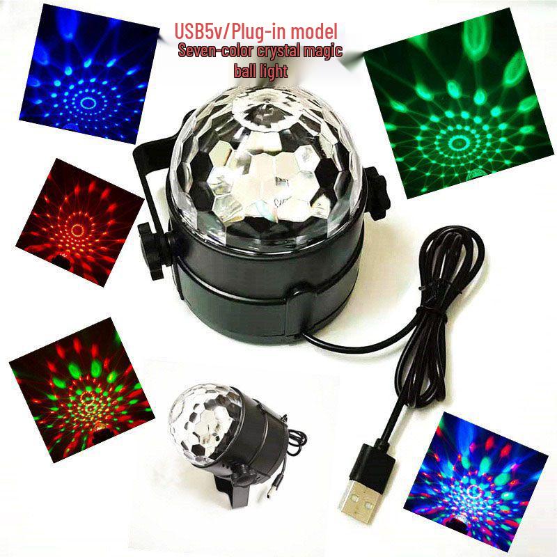 LED Remote Rotating Seven-Color Crystal Magic Ball Light for Indoor Dance and Stage Venues