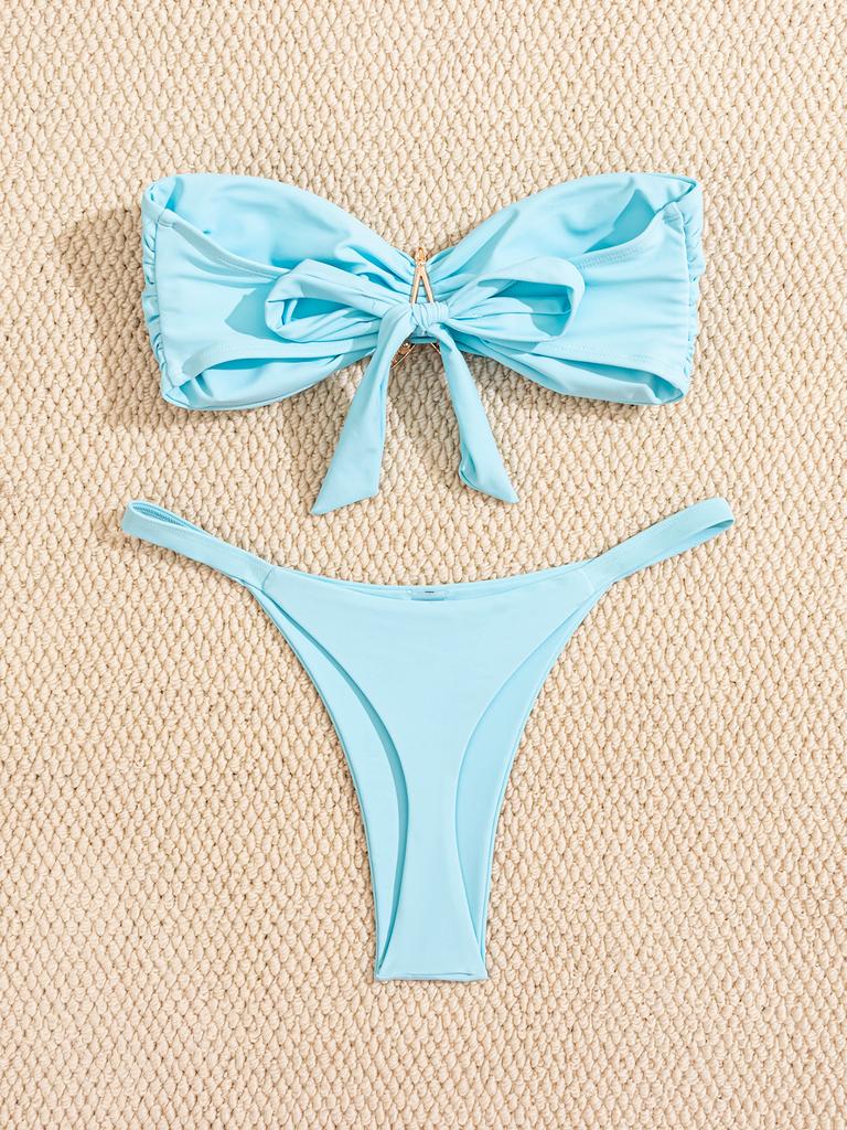 Solid Tie Side Starfish Decor Sexy Two Piece Bikini Swimsuit Fashion Elegant For Vacation