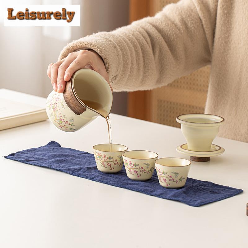 Butiková Wisteria Ru Pec Porcelánová Čajová Sada Kit Elegantní 1 Konvička 3 Šálky Domácí Příprava Čaje Venkovní Přenosný Organizér Ozdoby