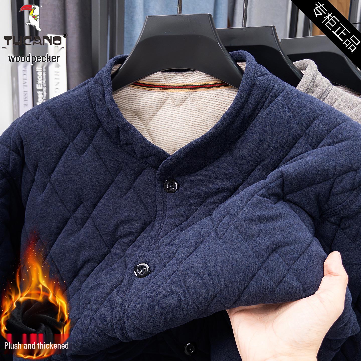 

Woodpecker Men s Warm Cotton Jacket: Padded, Thick, Stretchy, Stand Collar, Comfortable Fit for Middle-aged and Elderly. 3XL for 165-180 lbs
