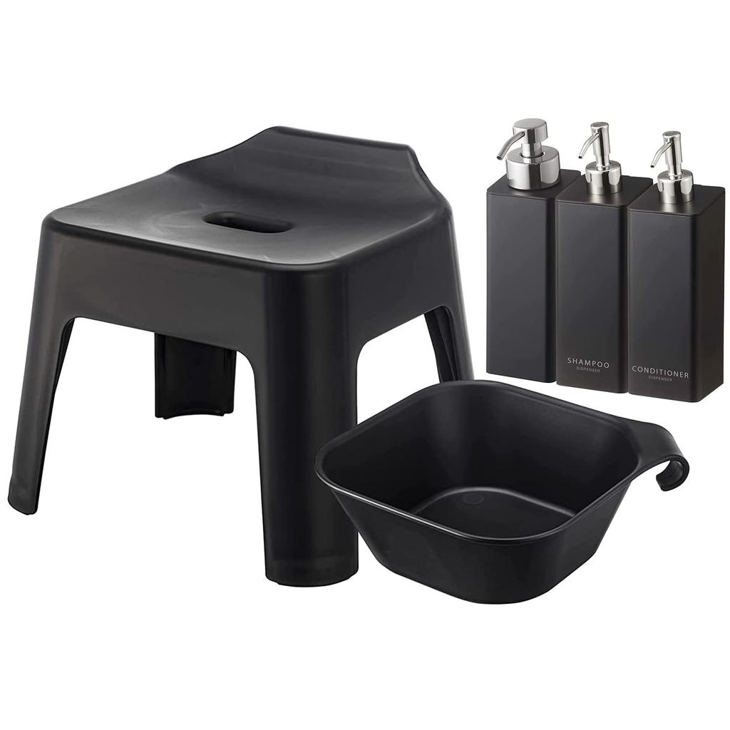 Yamazaki Jitsugyo závěsné sedátko do vany Výška 25 cm Magnetická závěsná vana Magnetický dávkovač Sada 3 pěnových lahví Typ Normální Typ věže Černá 5384