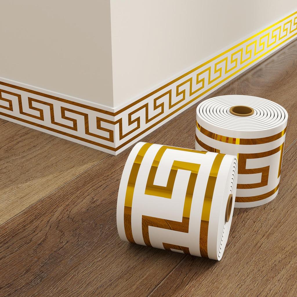 Thick Self-Adhesive PVC Baseboard - Waterproof Wall Skirting Decor, Imitation Tile Kickboard Strip, Easy Peel & Stick
