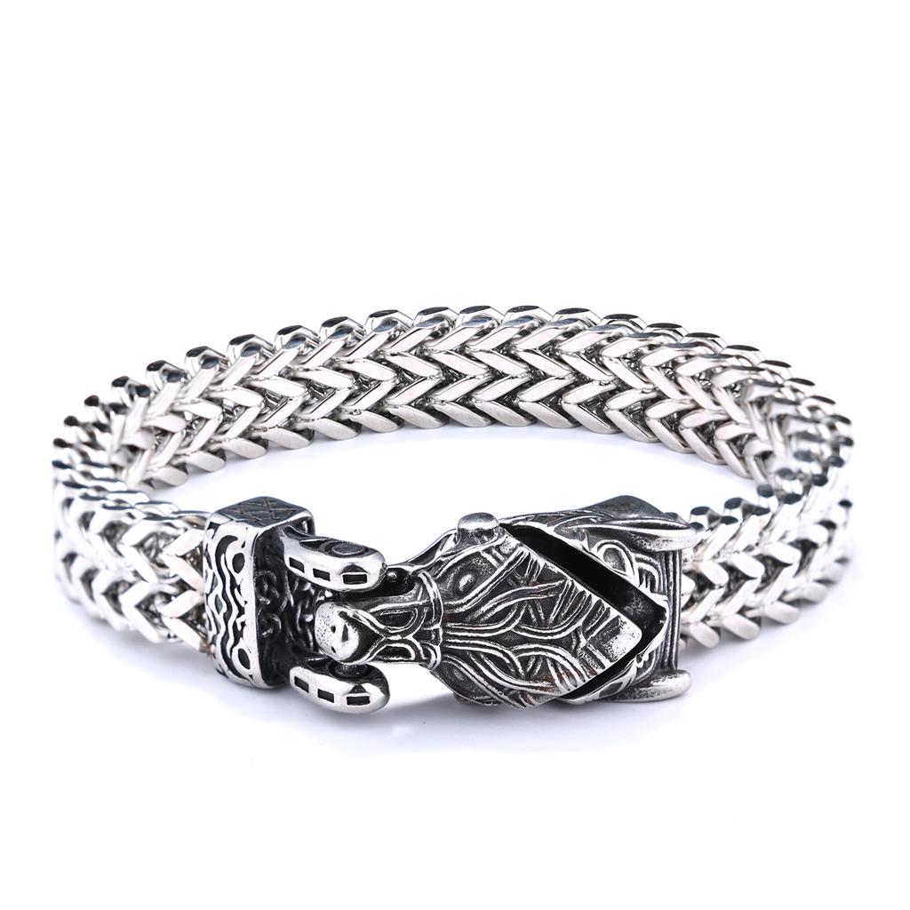 Special Stainless Steel Woven Chain Viking Rune Wolf Head Bird Head Snake Logo Bracelet