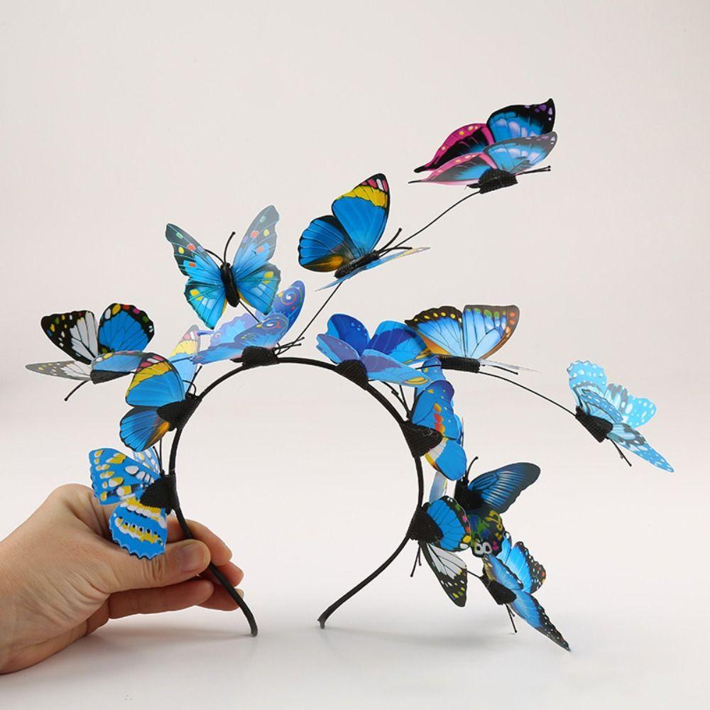 Wreath Prop Butterfly Bridal Tiaras LED Glow Decoration Butterfly Garland Wedding Headwear Colorful Butterfly Hair Band