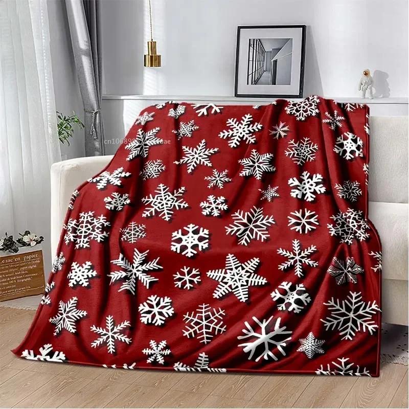 Red Christmas Blanket Snowflake 3D Print Soft Cozy Flannel Blanket for Living Room Bedroom New Year Christmas Gift Home Decor