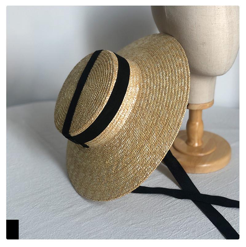 202508-nu Ins Summer Classic Long Black Ribbon Handmade Straw Holiday Lady Sun Cap Women Leisure Beach Sun Hat