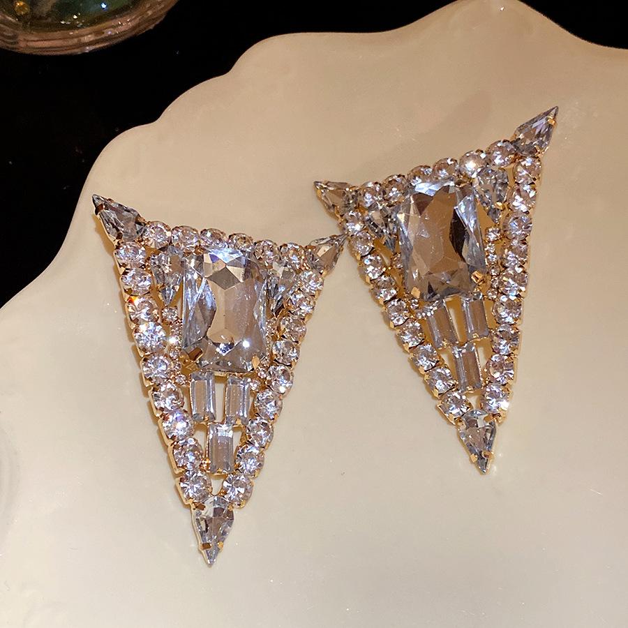 Silver Needle Diamond Triangle Square Water Drop Pendant Earrings Exquisite Fashion Earrings Light Luxury Premium Earrings