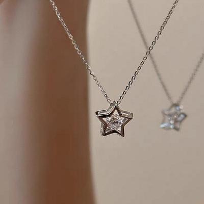 Korean Five-Pointed Star Rhinestone Pendant Necklace – Chic Summer Women's Accessory