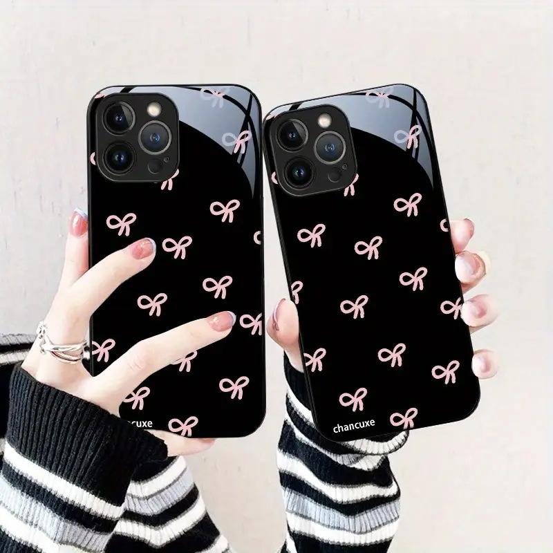 TEMU Hot-selling Pink Simple Bow Apple 13promax Mobile Phone Case iPhone AIR Glass Case