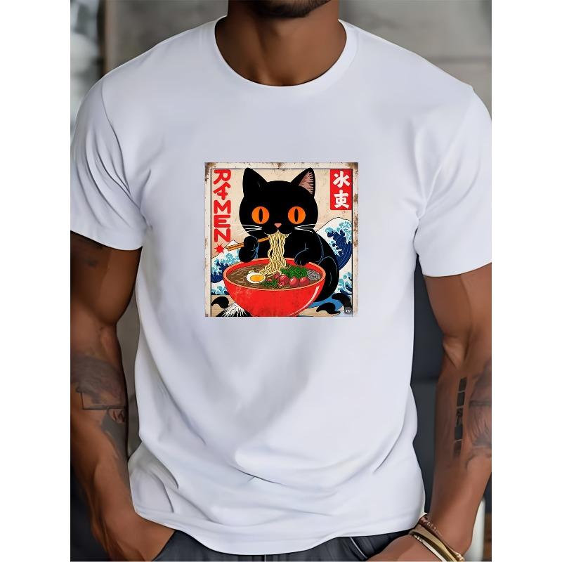 

European sizes Cute Cat Ramen Graphic Tee - Perfect Gift for Ramen Lovers, Family Reunions, and Office Team Building Parties S белый