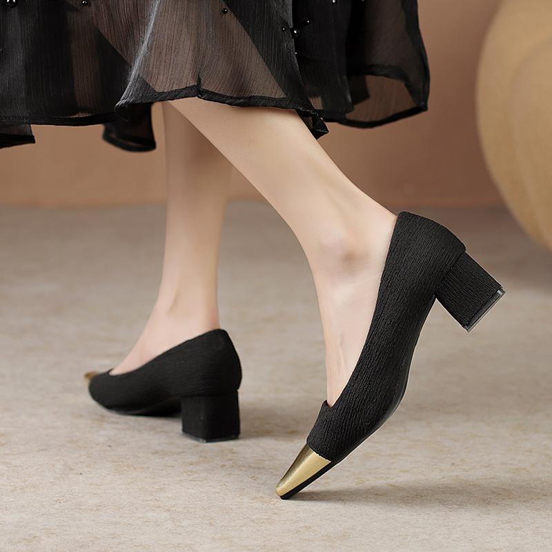 Fashion 2024 LeShion Of Chanmeb Real Leather Women Slingbacks Pumps Block Medium Heels Designer Mix-color Shoes Beige Nude Pumps Office