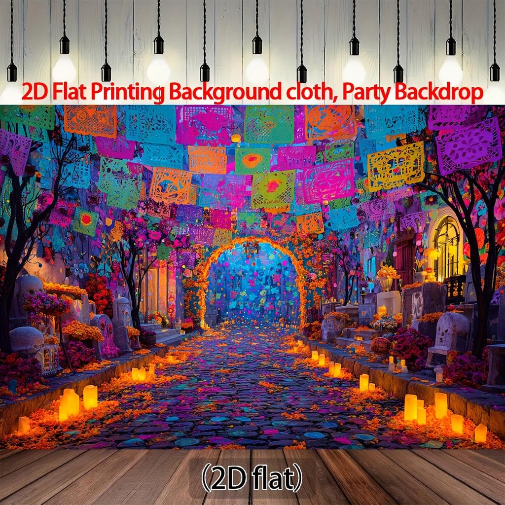 2D plane, 1 piece of Mexican Day of the Dead background fabric - Large, durable polyester fabric altar decoration
