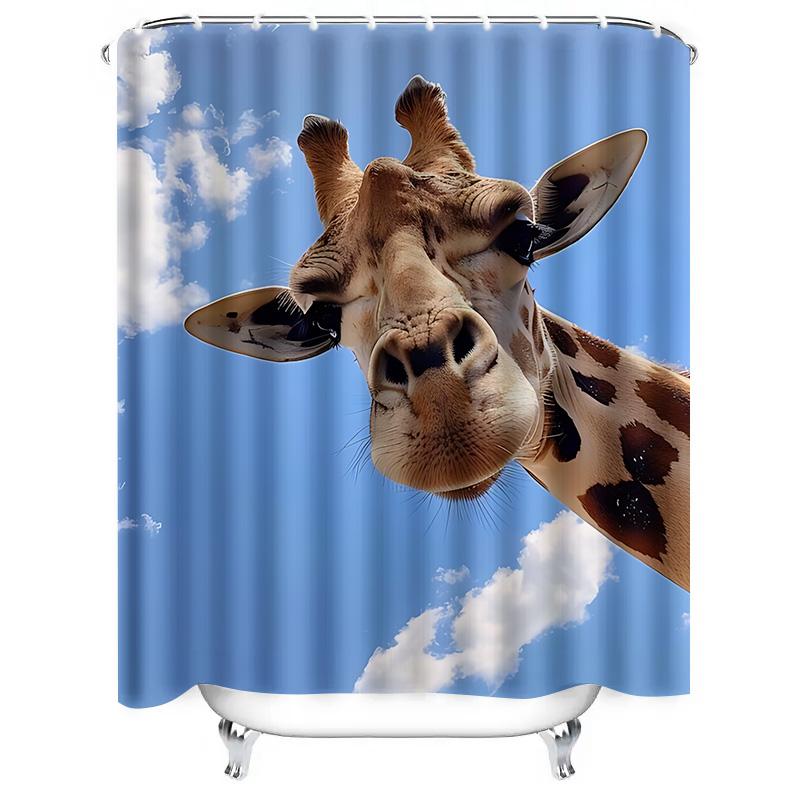 

Cute Giraffe Sky Background Waterproof Shower Curtain for Bathroom Decor Polyester Anti-Mildew Extra Hooks Included 90X180cm(35x70in)