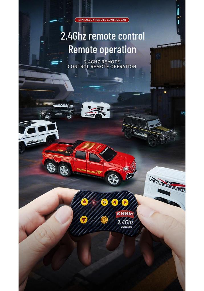 1:64 Mini Precision Alloy RC Off-Road Car with Trailer, Adjustable Speed, 2.4G Charging