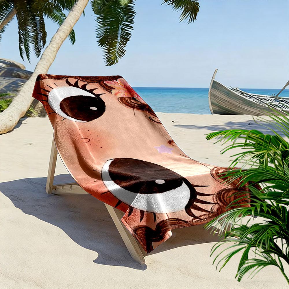 Cute Curly-Haired Girl Design Beach Towel Quick-drying for Travel Outdoor Sports Jogging Beach and Swimming