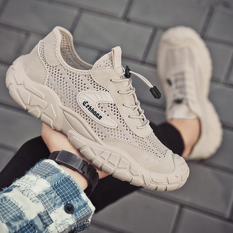 Gray New Men's Breathable Mesh Shoes Summer Outdoor Casual Sports Shoes Anti-slip Wear-resistant Fashionable Men's Footwear