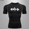Men's Gym Workout Fitness Compression Shirts Men Print Rash Guard Short Sleeve Undershirts Baselayer Athletic Tshirt Tees Tops