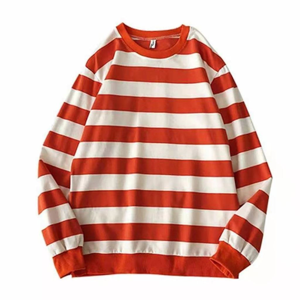 Stribet crewneck sweatshirt til mænd i polyesterstof til efterårets udendørsstil