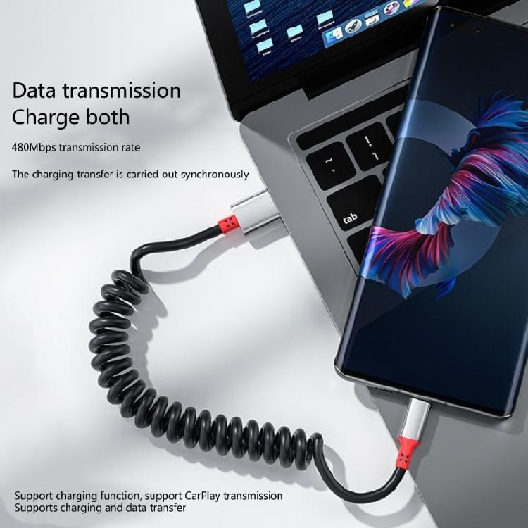 66W 5A Colied USB C Cable Fast Charge Type C Cord for Android Phone Spring USB C