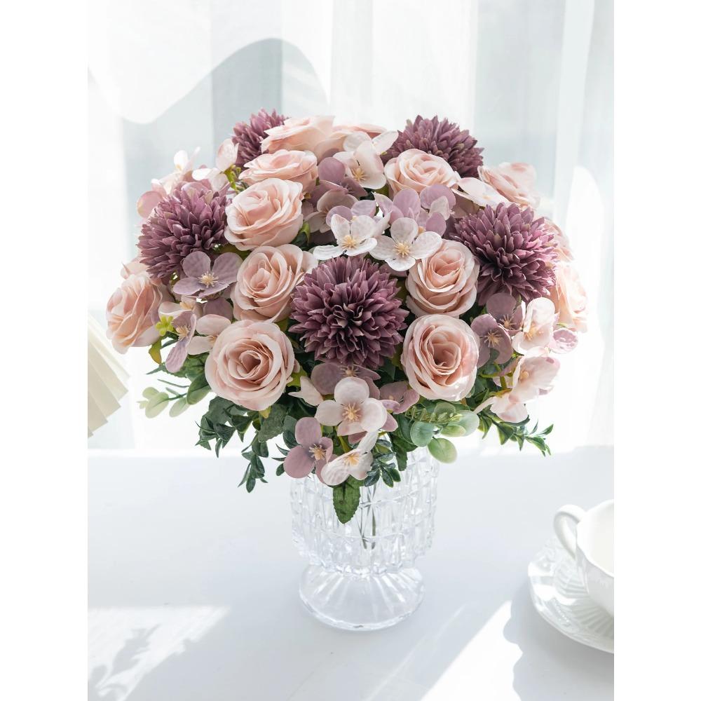 Artificial Flowers  6 Heads Roses Chrysanthemum Silk Bouquet Wedding Archway Fesrival Home Decoratio Photography Props Home Vase