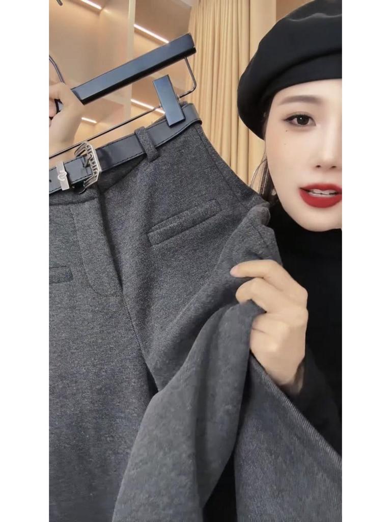 European High-End Winter Wool Wide-Leg Pants: Stylish, High-Waisted, Versatile, and Warm Women's Casual Trousers.