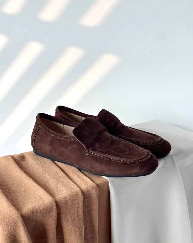 Sheepskin version~ British old money wind lazy person one pedal deep mouth loafers women's autumn and winter round head flat shoes single shoes