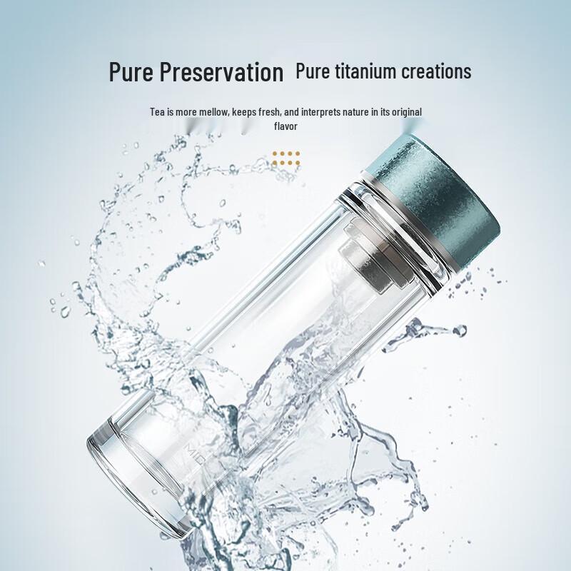 TEMAKE Pure Titanium Double Wall Borosilicate Glass Water Bottle