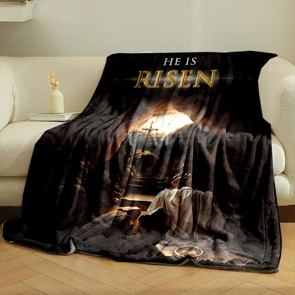 He Is Risen Christian Religious Blanket Printed Blanket for Living Room Bed Couch lunch break Soft Cozy Blanket for Friend's festival Gift