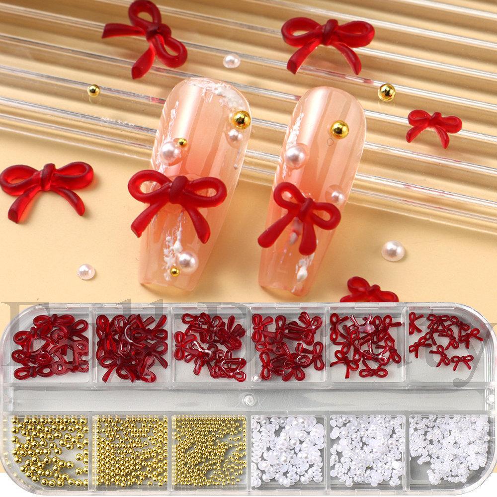 Nail Art Jewelry 12-Grid New Year'S Festive Three-Dimensional French Bow-Sized Mixed Nail Jewelry