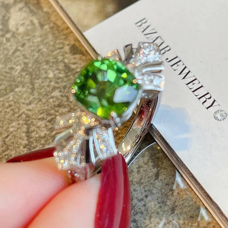 Niche Design Luxury Gemstone Open Ring - Emerald Candy Tower Women’s Jewelry Adjustable Open