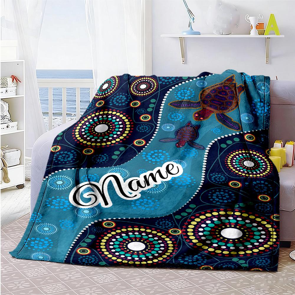 Sea Turtles Customize Text Blanket Multi-purpose Personalized Blanket Warmthful Decor Versatile for Bed Picnics Home Decor Office Chair