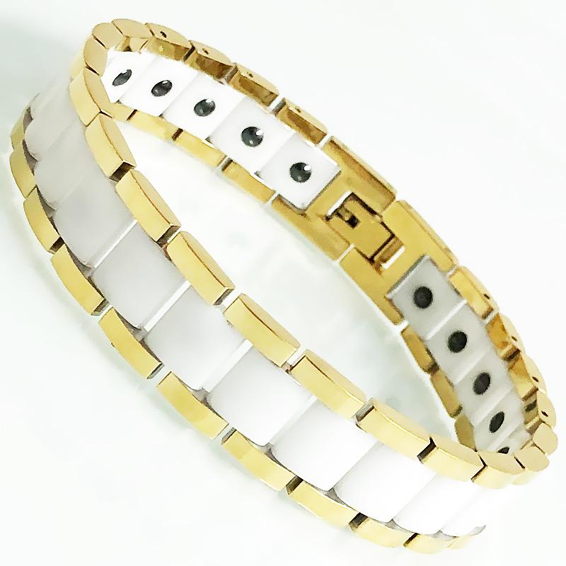 Gold Color Stainless Steel with White/Black Ceramic & Hematite Beads Bracelets for Men Romantic Jewelry Gift for Boyfriend Male