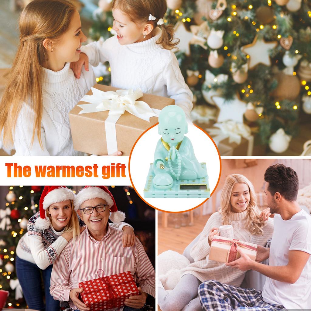 Little Monk Figurine Solar Ornament Auto Nodding Knocking Buddha Statue Toy for Car Dashboard