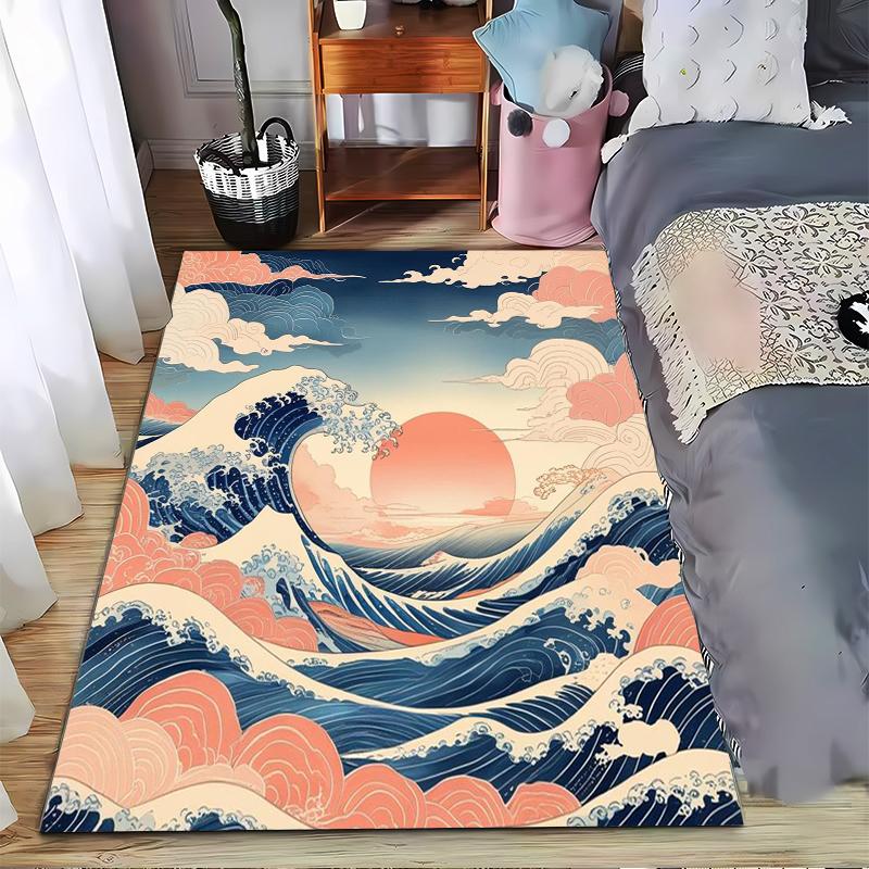Japanese Wave and Red Sun carpet Non-slip rug suitable for living room and bedroom sofas