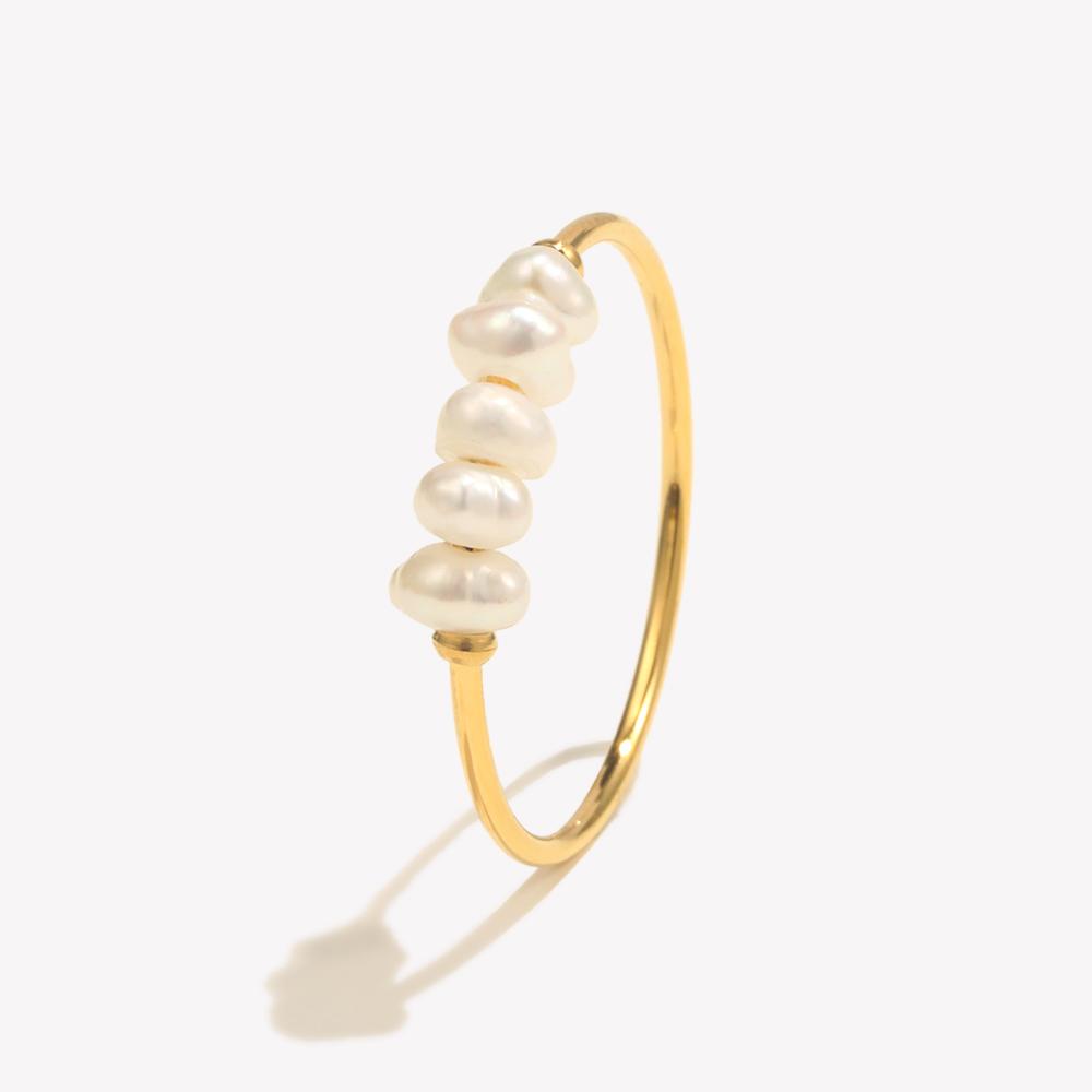 Gold Plated Stainless Steel Freshwater Pearls Rings For Women accesorios para mujer bagues acier inoxydables femmes