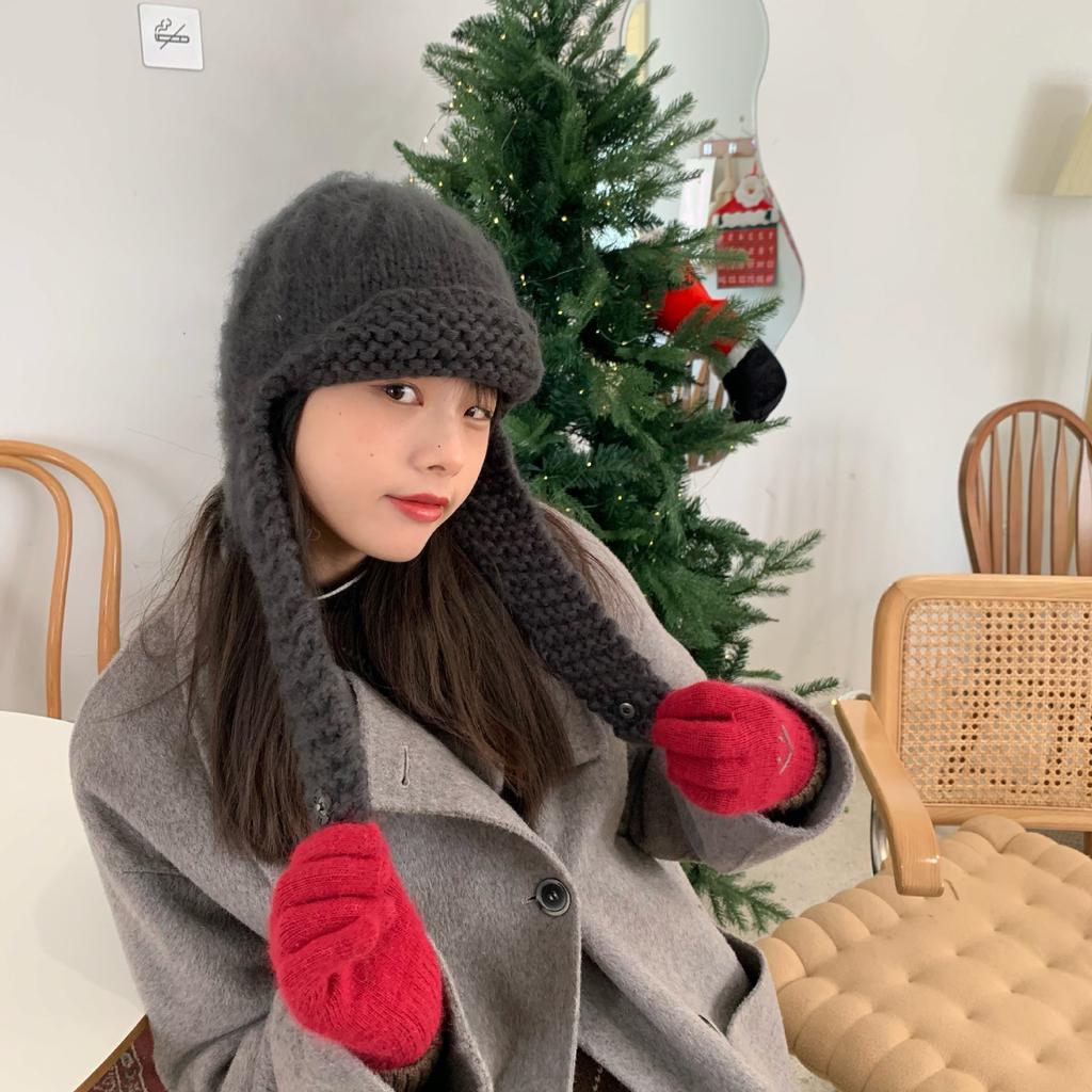 Korean Version of Knitted Flying Hat for Women Showing Their Faces Small Warm Ear Protection Wool Hats  Autumn and Winter Lei Feng Hat Trend