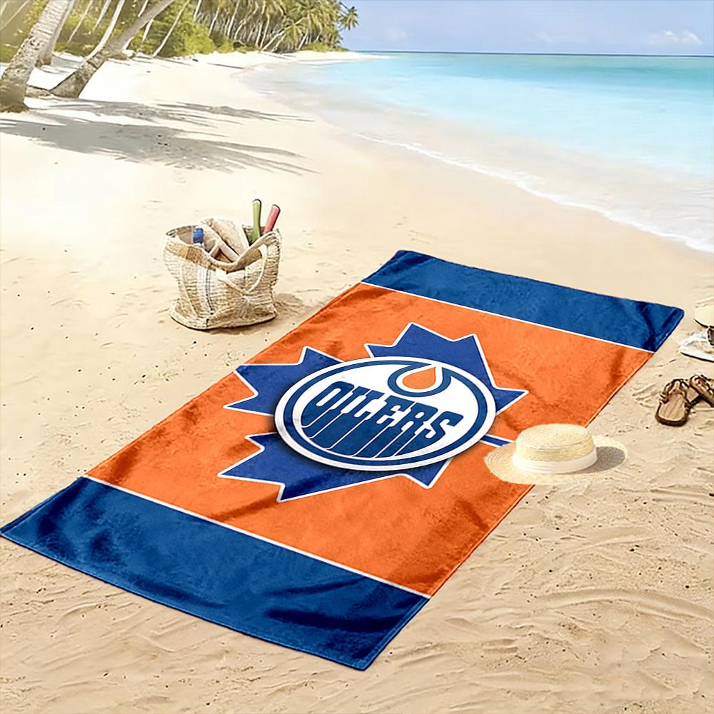 "Orange and Blue Oilers Logo Design" Patterned beach towel quick dry perfect for travel outdoor sports jogging the beach and swimming