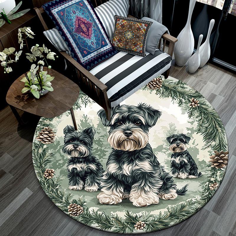 Tappeto Rotondo Schnauzer, Tappeto per Soggiorno Camera da Letto Divano Sala Giochi Decorazione, Tappetino Antiscivolo