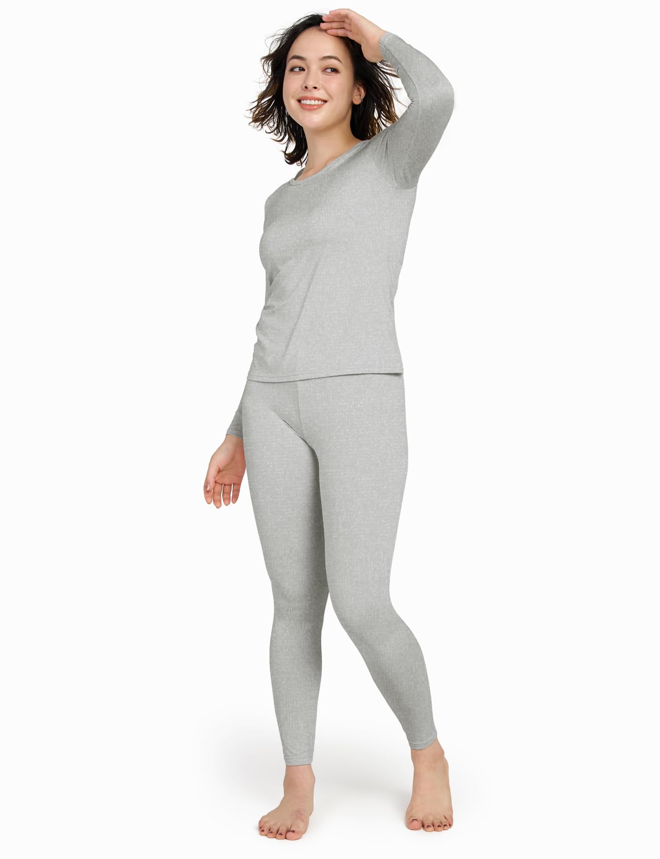 

(Лапаса) Теплое нижнее белье, термобелье для холодной погоды, женский комплект (верх и низ), флисовая подкладка [1-3]. Светло-серый (2)_Тонкий (Верхний и нижний комплект), Размер S]