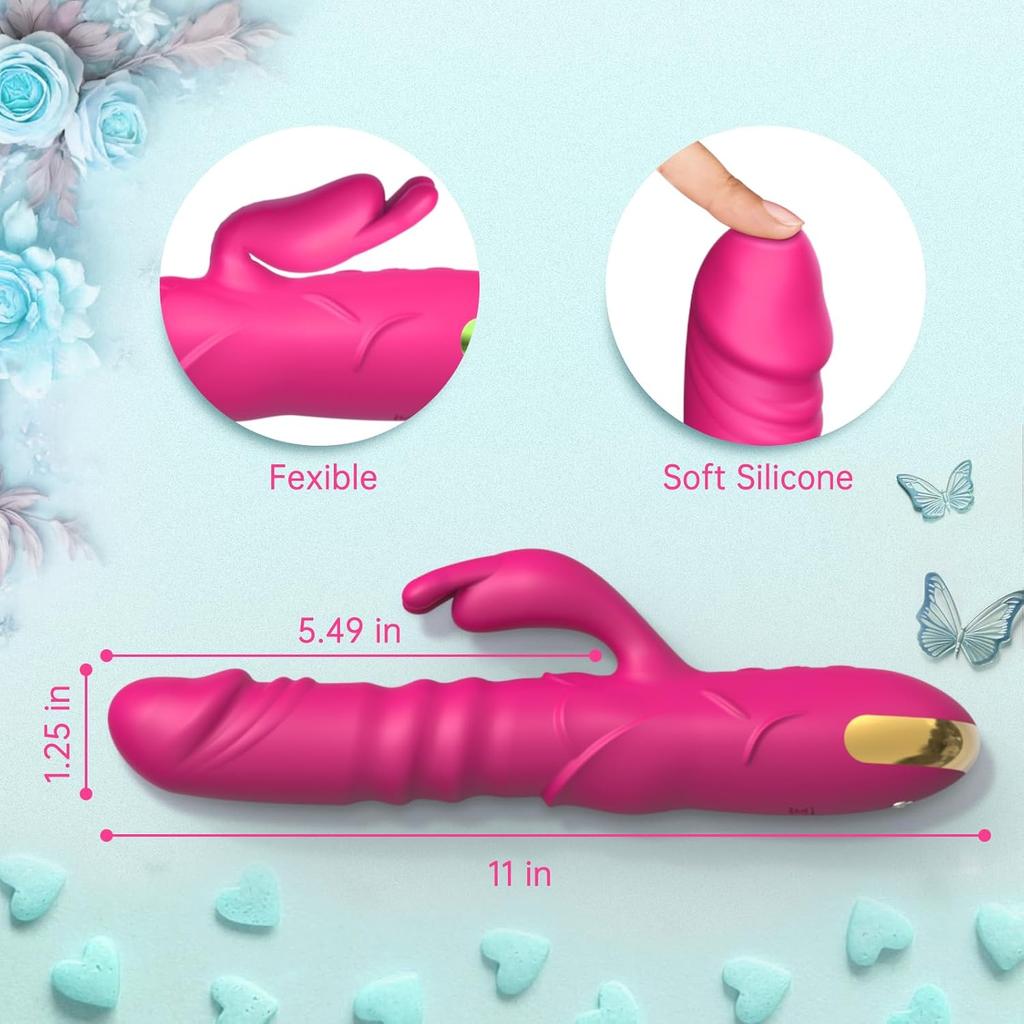 Rabbit Vibrator G Spot Clitoral Vibrator Waterproof Rechargeable Realistic Silicone Vibrator with 3 Thrusting 10 Vibrating Modes Sex Toys for Women